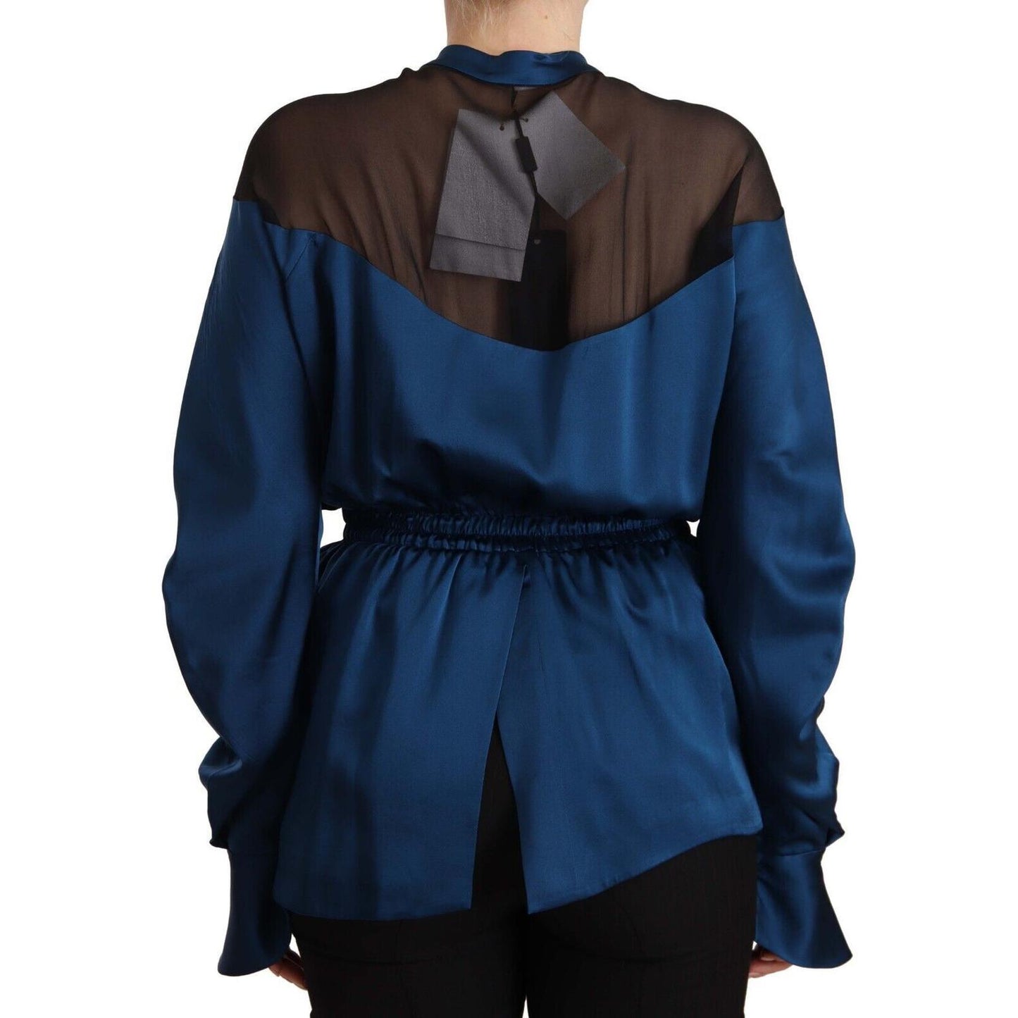 Masha Ma Blue Silk Long Sleeves Elastic Waist Top Blouse WOMAN TOPS AND SHIRTS