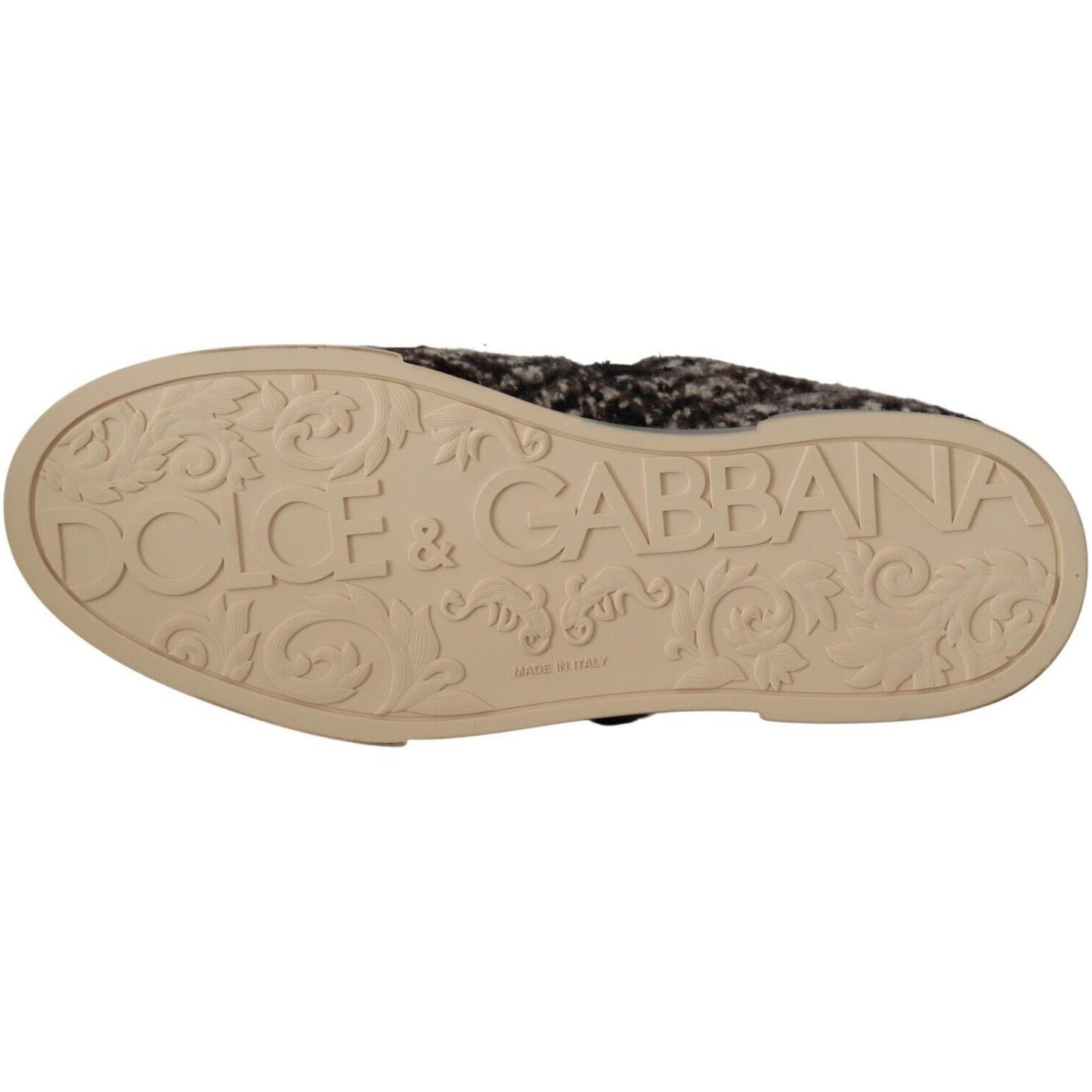 Dolce & Gabbana Silver Leather Brown Cotton Wool Sneakers Shoes