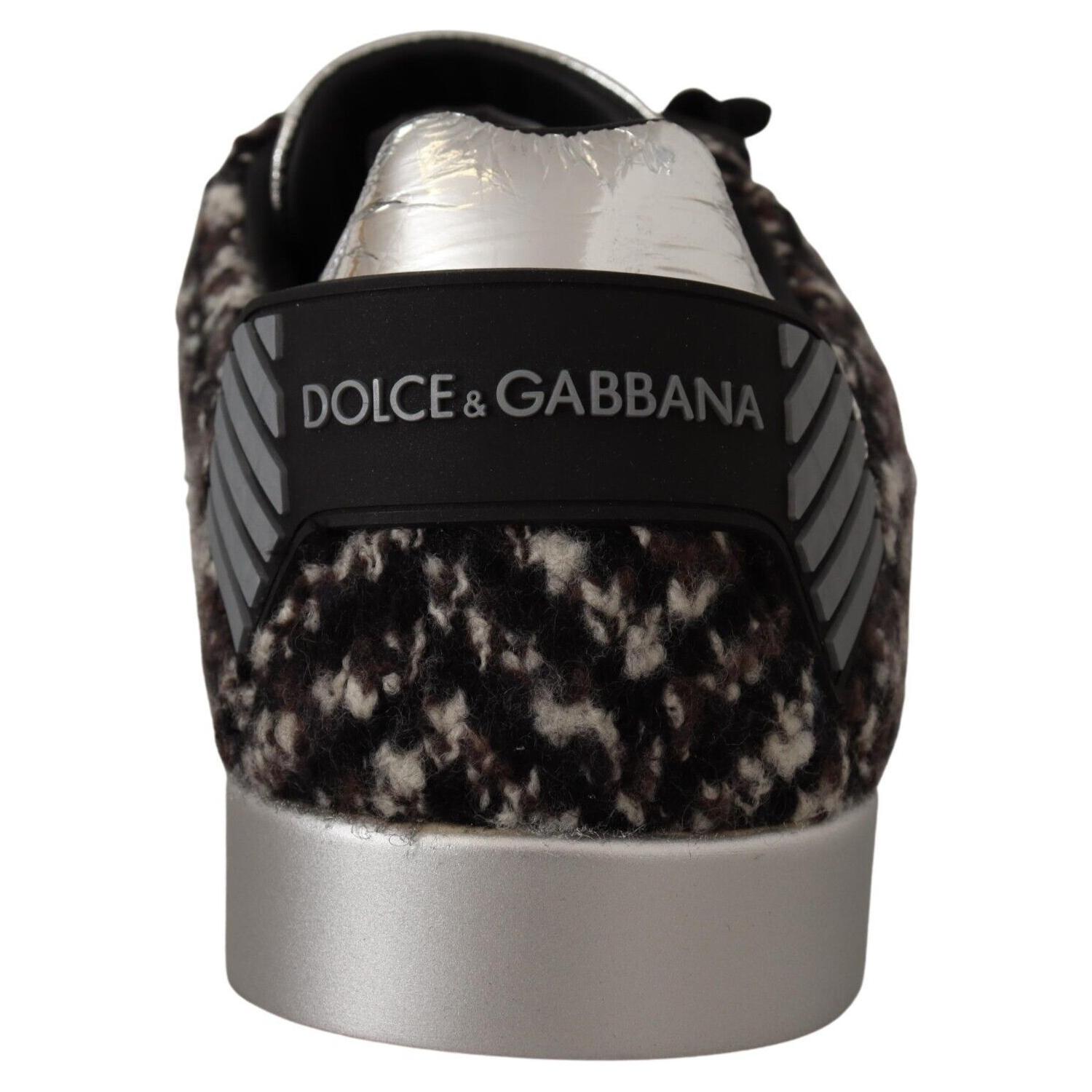 Dolce & Gabbana Silver Leather Brown Cotton Wool Sneakers Shoes