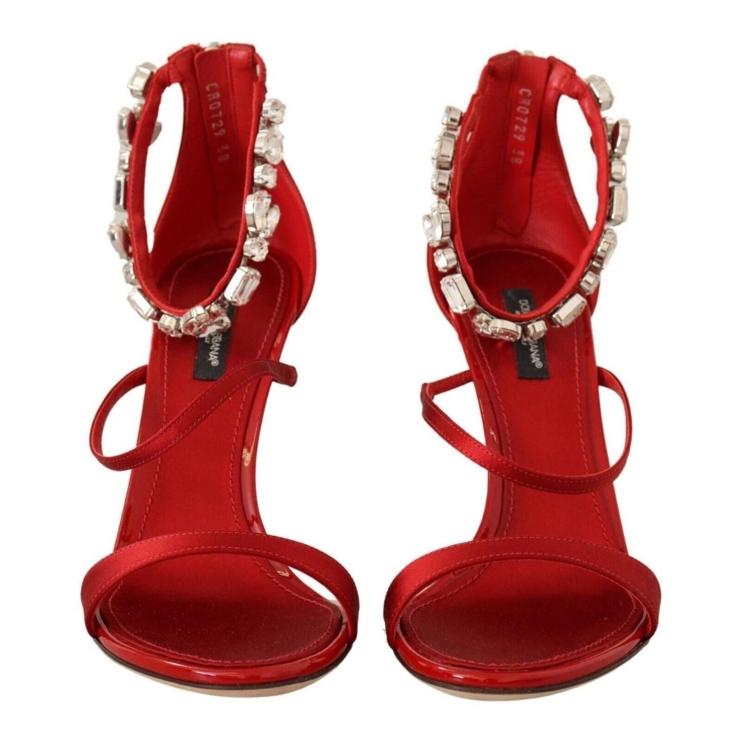 Dolce & Gabbana Red Satin Crystals Sandals Keira Heels Shoes