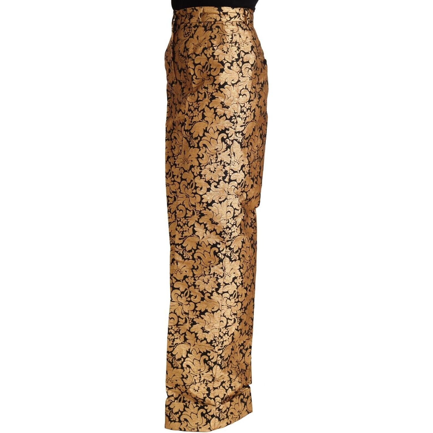 Dolce & Gabbana Gold Floral Jacquard Straight Polyester Pants
