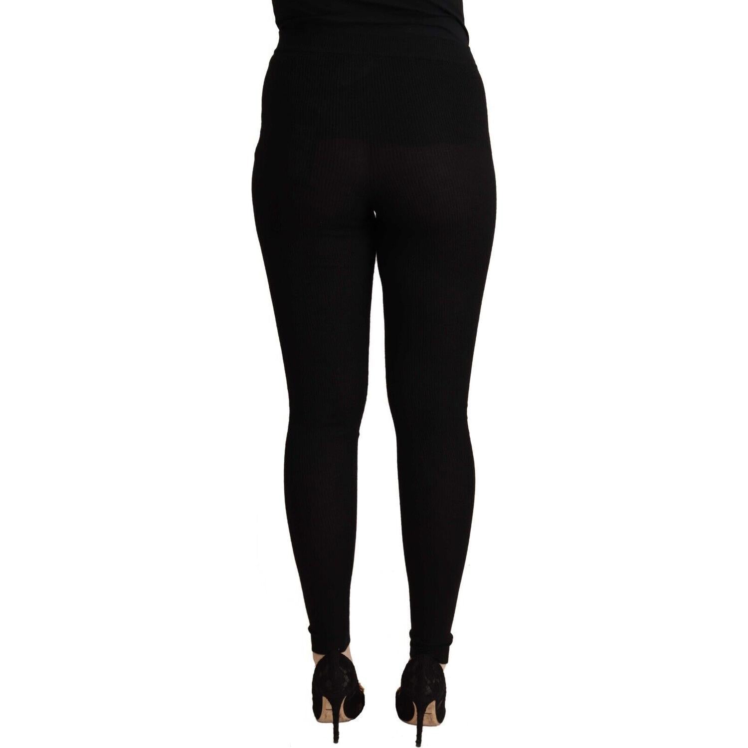 Dolce & Gabbana Black Cashmere Stretch Waist Tights Pants