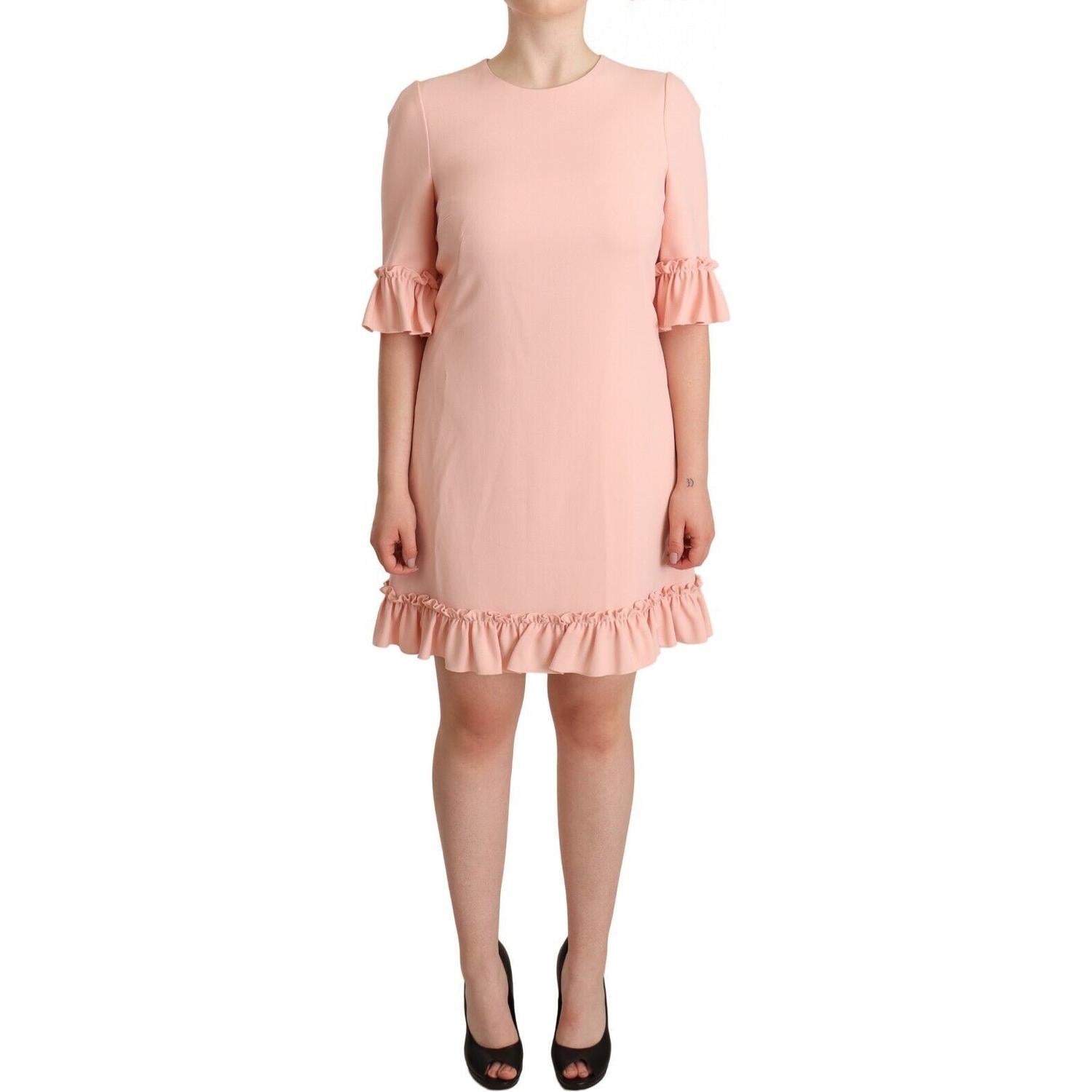 Dolce & Gabbana Pink Ruffled Sleeves Viscose Sheath Dress