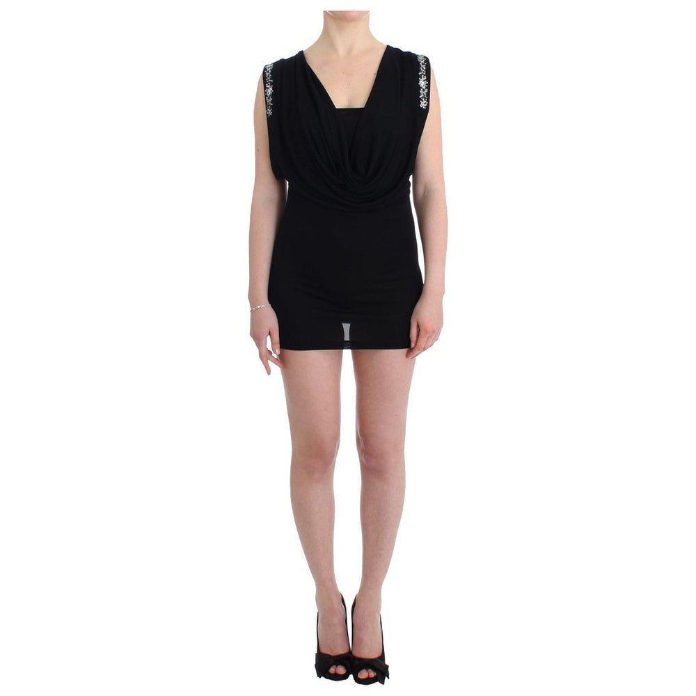 Roccobarocco Black Embellished Jersey Mini Sheath Short Dress SIG11565-3