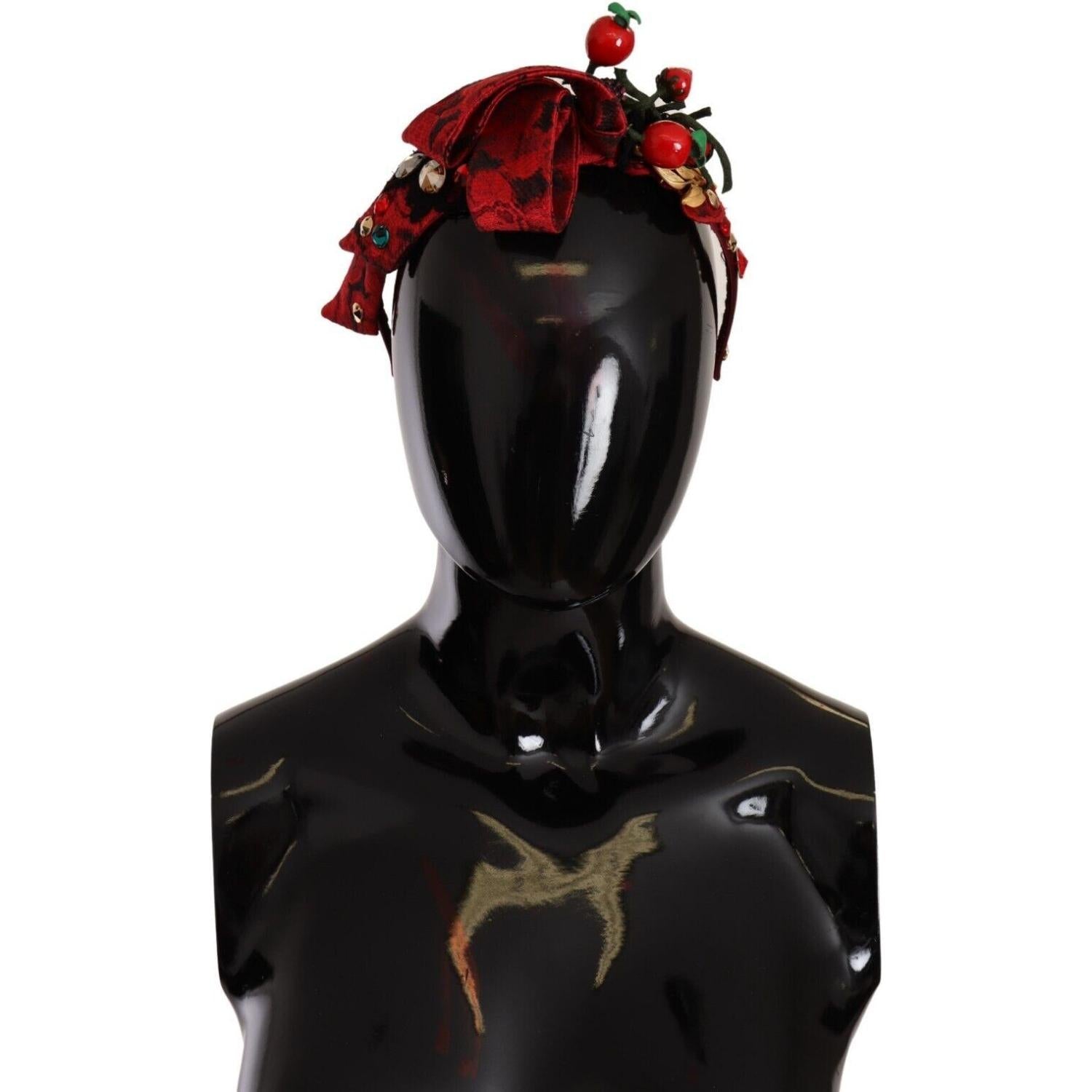 Dolce & Gabbana Red Tiara Berry Fruit Crystal Bow Hair Diadem Headband