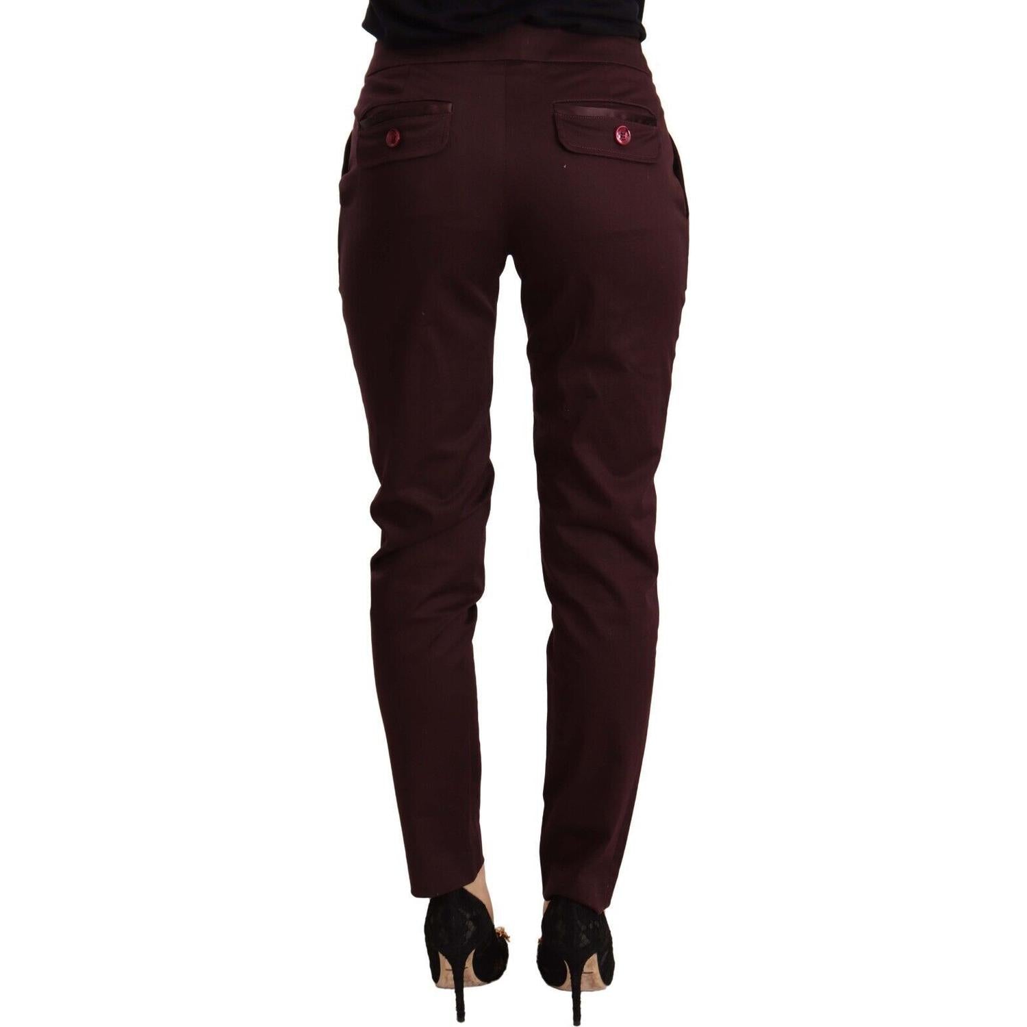 Just Cavalli Maroon Mid Waist Skinny Women Trouser Pants