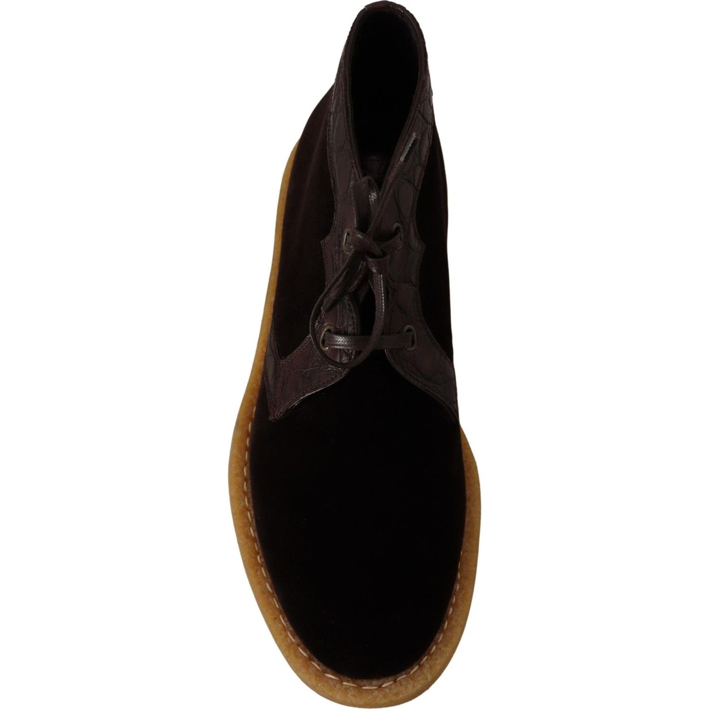 Dolce & Gabbana Brown Velvet Exotic Leather Boots