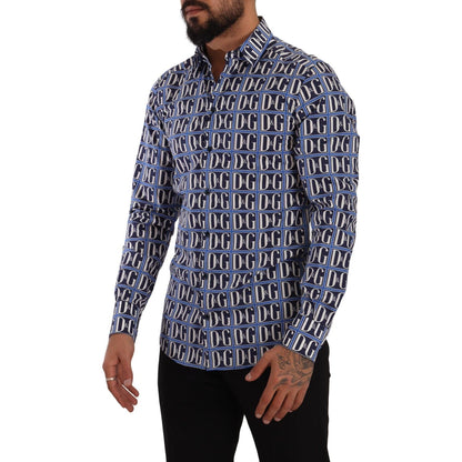 Dolce & Gabbana Blue Logo Mania Slim Fit Cotton Shirt