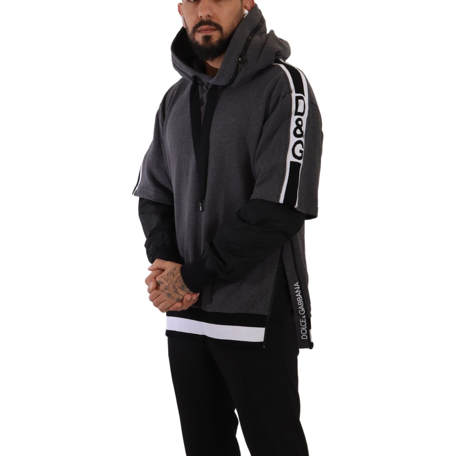 Dolce & Gabbana Gray Black Cotton Hooded #DGMILLENNIALS Sweater