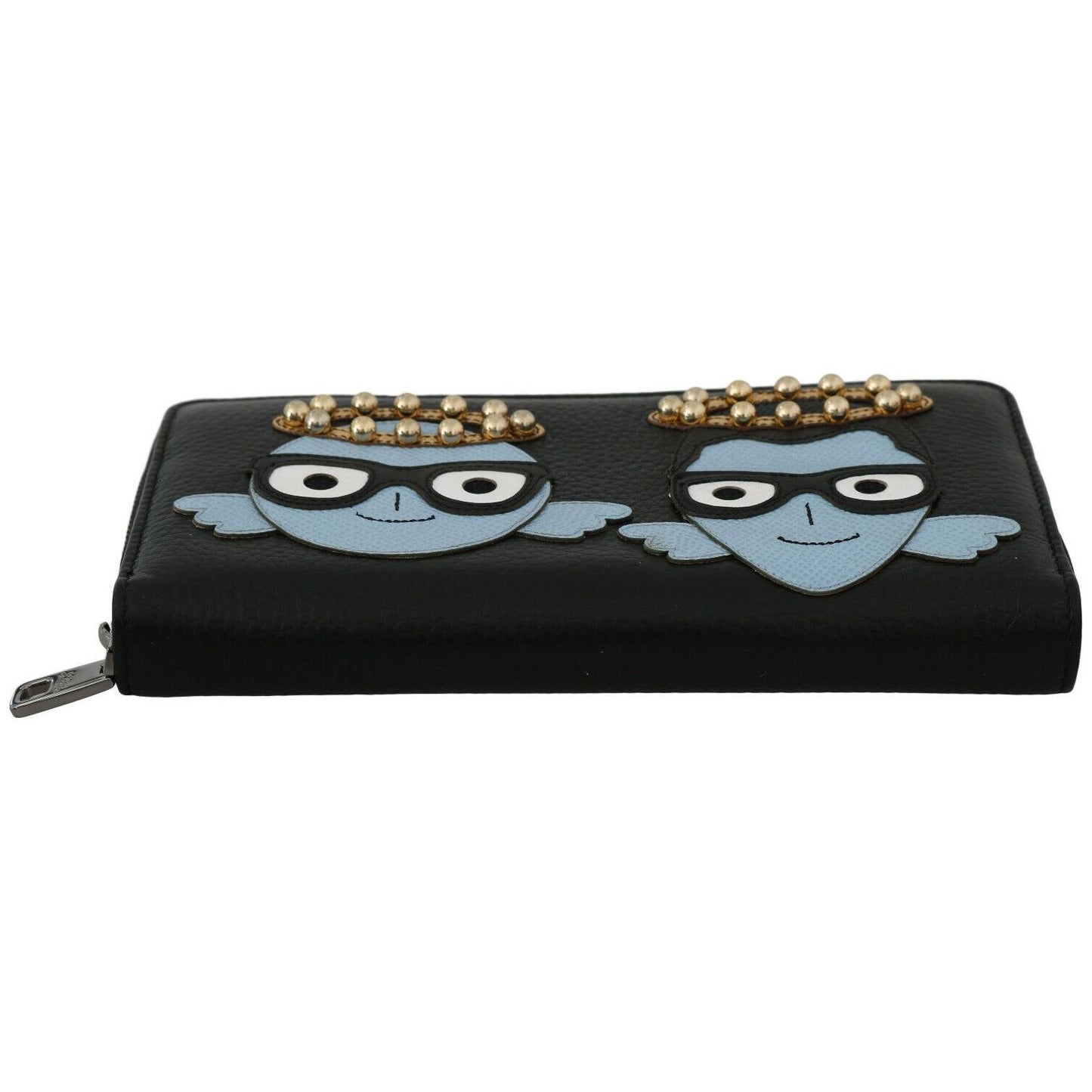 Dolce & Gabbana Black Blue Leather #DGFAMILY Zipper Continental Wallet