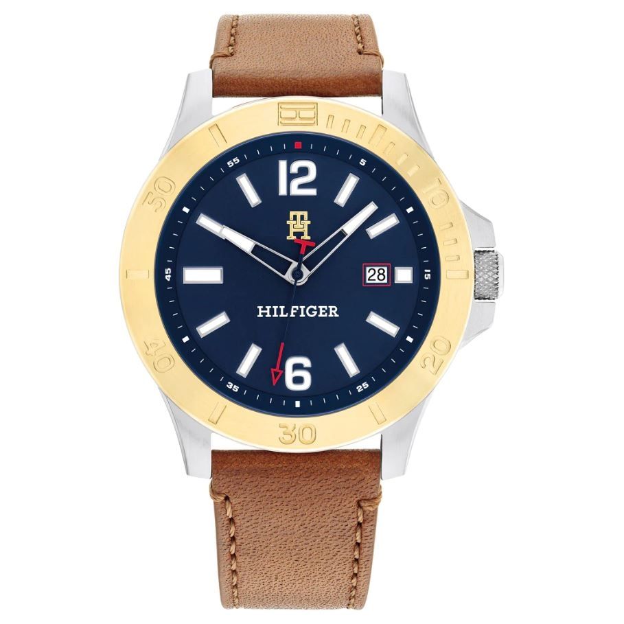 TOMMY HILFIGER Mod. 1710529 gent's quartz watch, 46mm case, mineral dial, 5 ATM water resistance, with brown leather bracelet