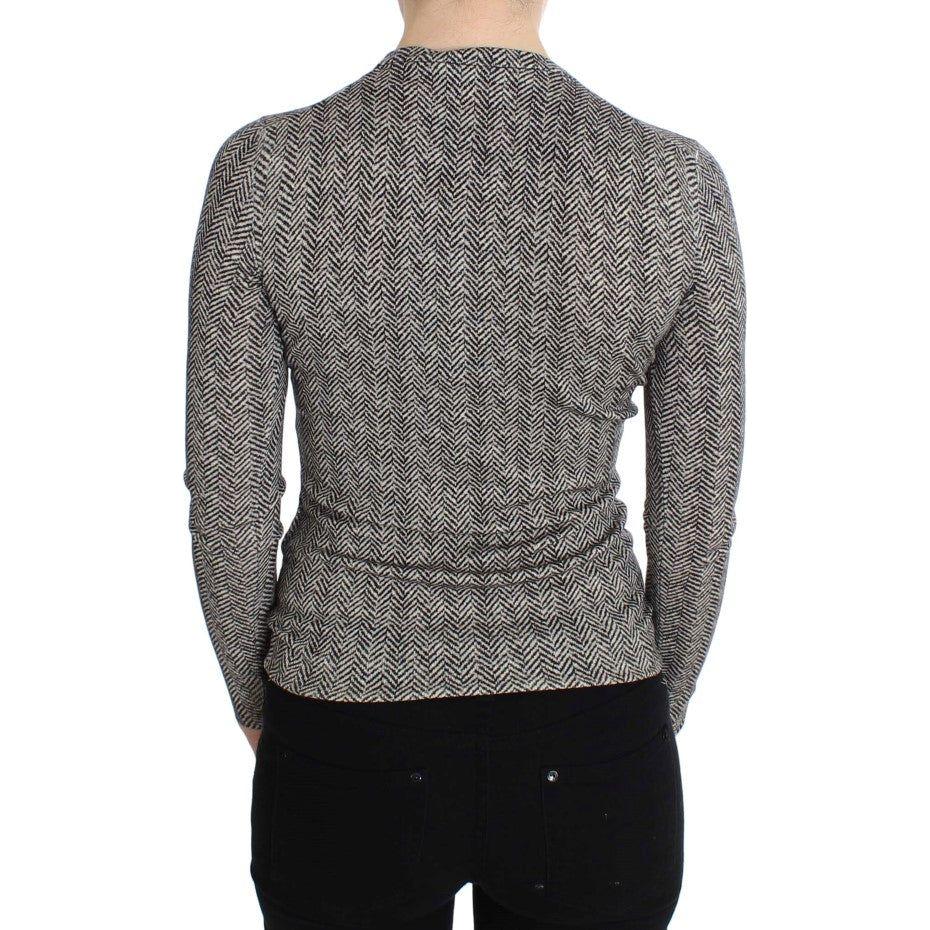 Dolce & Gabbana Black White Wool Top Cardigan Sweater