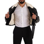 Dolce & Gabbana Black Leather Shearling Biker Coat Jacket