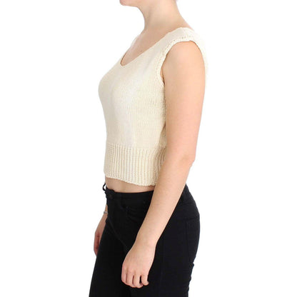 PINK MEMORIES Beige Cotton Blend Knitted Sleeveless Sweater