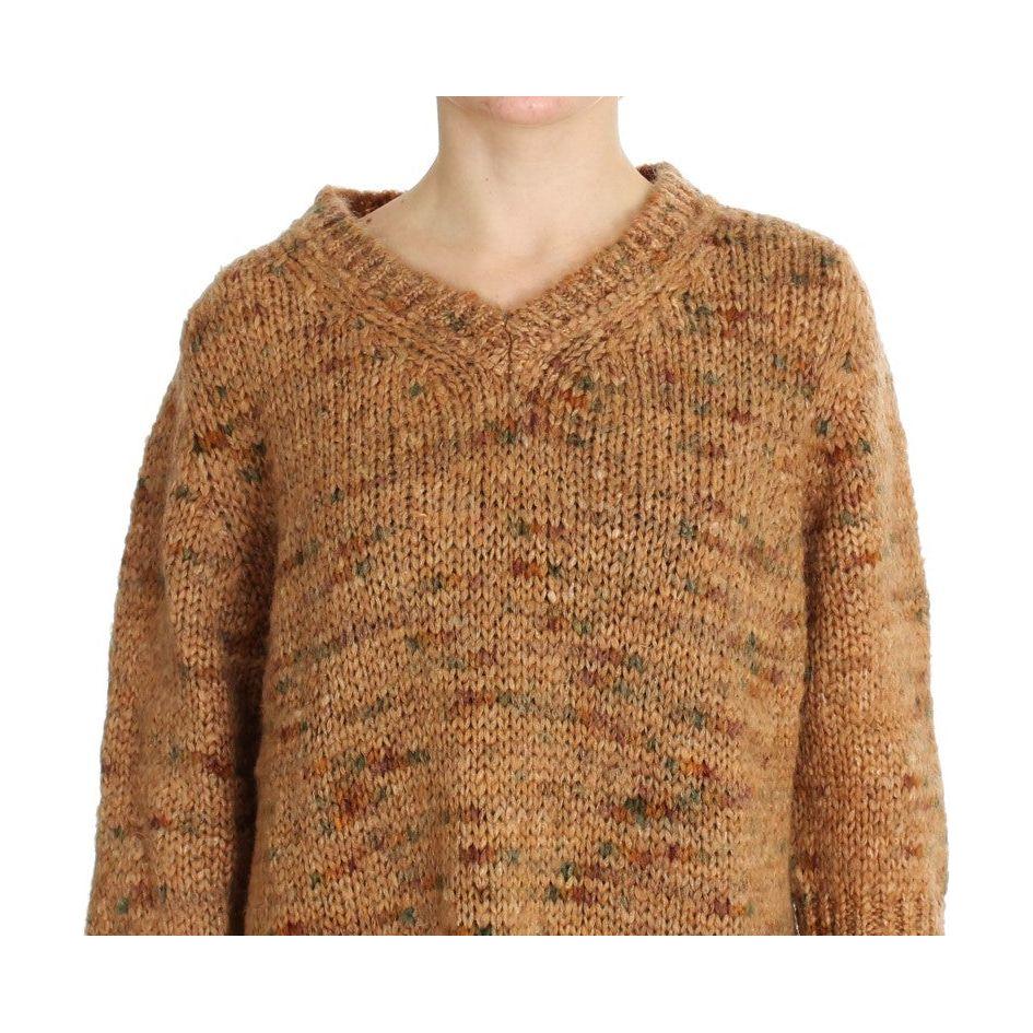 PINK MEMORIES Brown Wool Blend Knitted Oversize Sweater