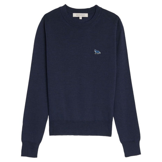 Maison Kitsuné MAISON KITSUNE' Sweaters Blue navy merino wool jumper with fox logo patch, ribbed cuffs, and crew neck.