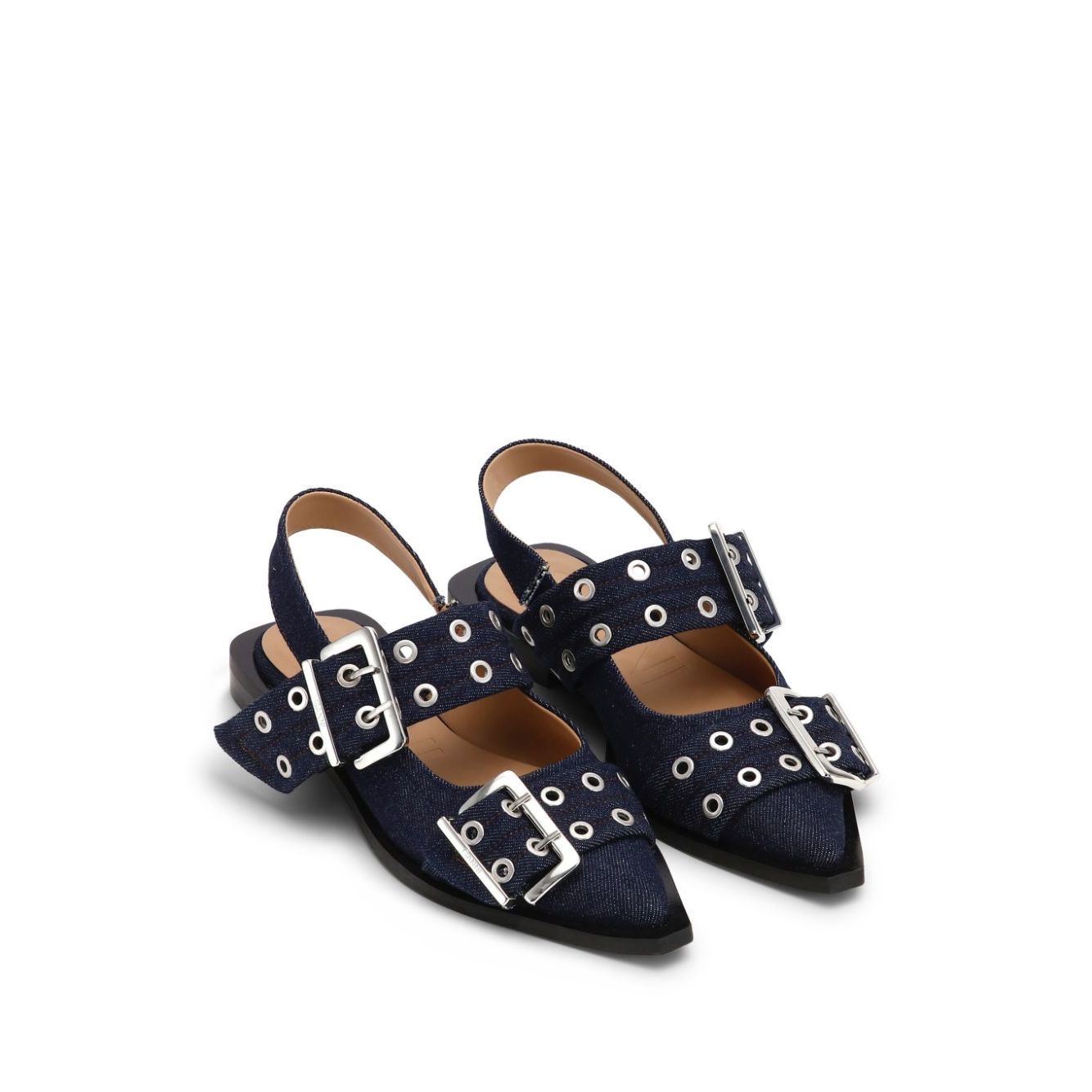 Ganni Denim Feminine Buckle Ballerinas