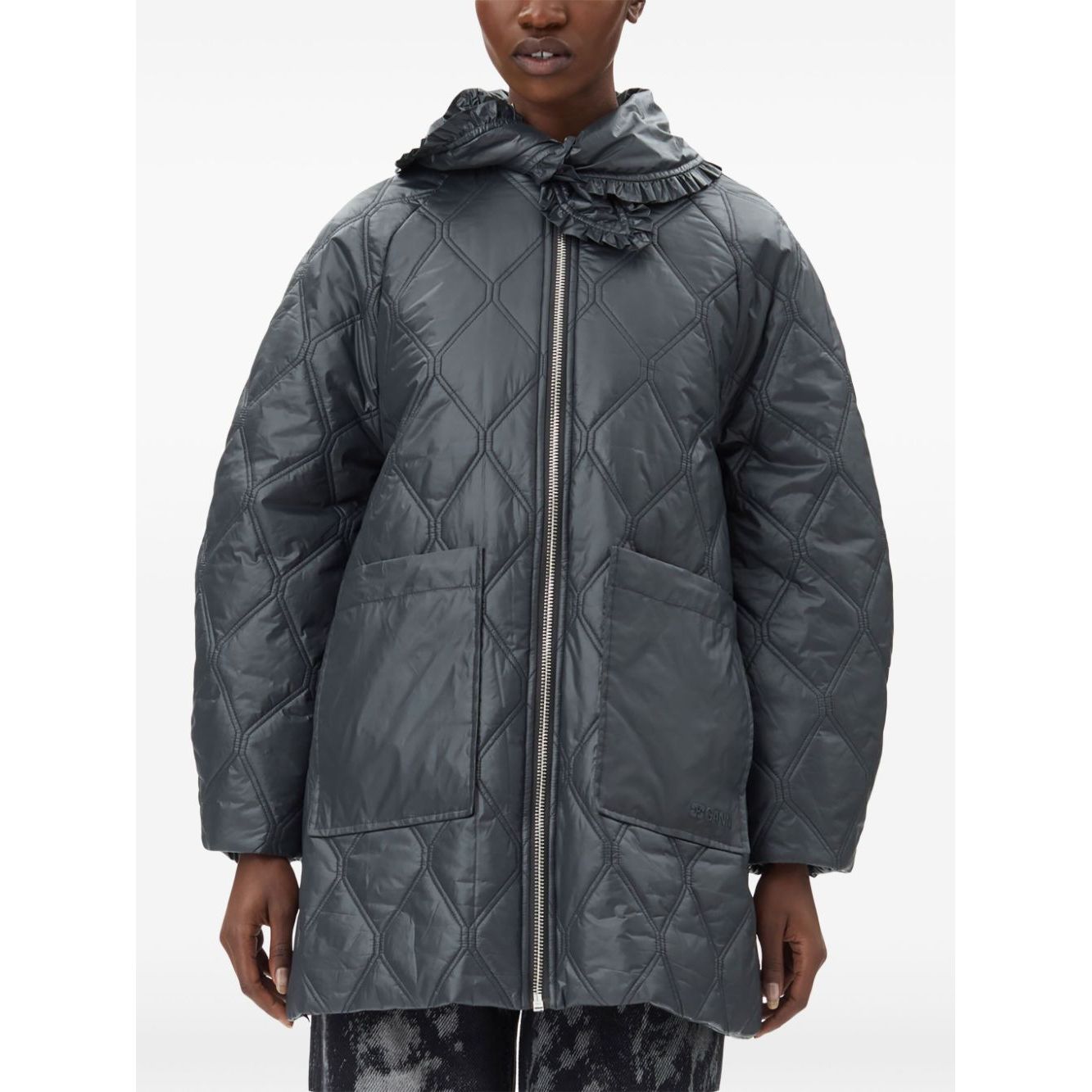 Ganni Shiny Quilt Midi Jacket