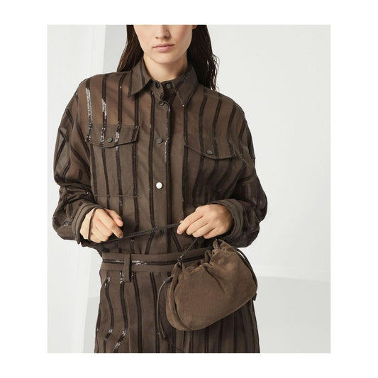 Brunello Cucinelli Mellow mini bucket bag in suede with precious chain MBHID2667C8187-P25