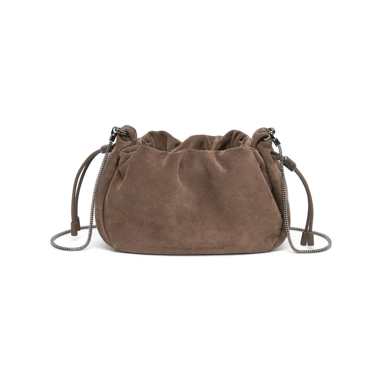 Brunello Cucinelli Mellow mini bucket bag in suede with precious chain MBHID2667C8187-P25