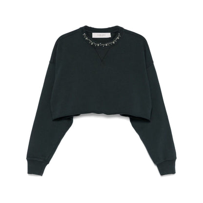 Golden Goose Cropped Cotton Sweatshirt with Crystals on the Front