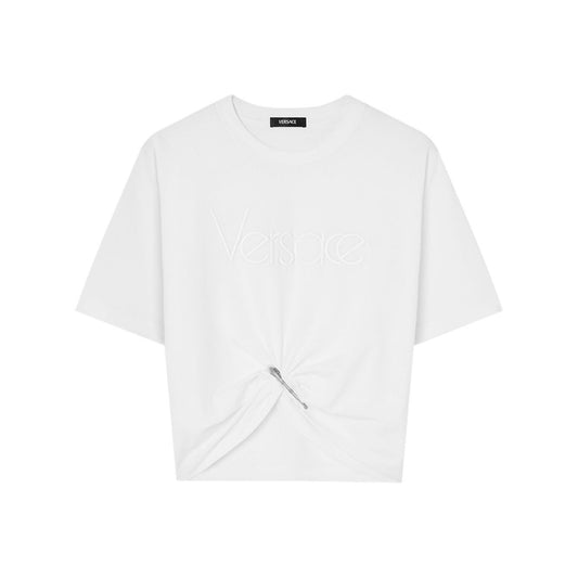 Versace logo-embroidered T-shirt in white