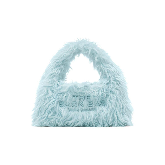Blue Marc Jacobs Mini Faux Fur Sack Tote Bag with embroidered logo and magnetic fastening.