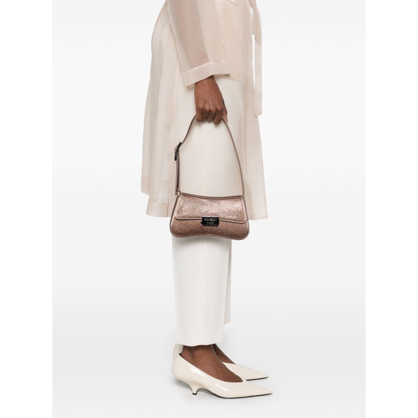 Emporio Armani Satin shoulder bag with rhinestones