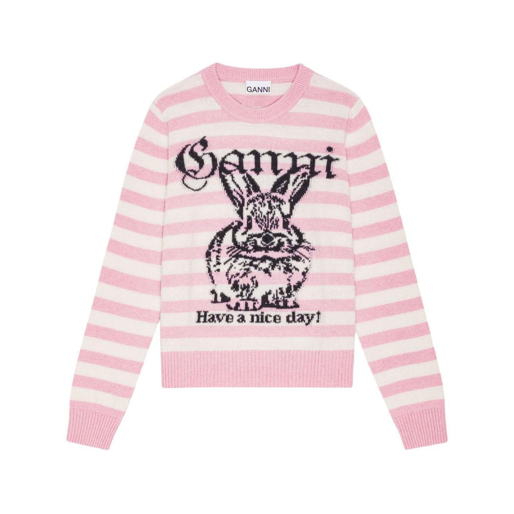 Ganni Striped Graphic Wool Bunny Jumper K2426065-P25
