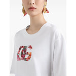 Dolce & Gabbana Logo cotton t-shirt with floral logo design on white short-sleeve tee