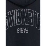 Back view of Balenciaga Sweaters Black with flipped embroidery, showcasing dropped shoulders and long sleeves cotton hoodie.