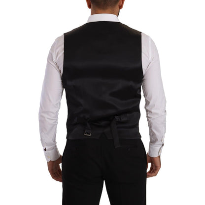Dolce & Gabbana Black Striped Wool Silk Waistcoat Vest