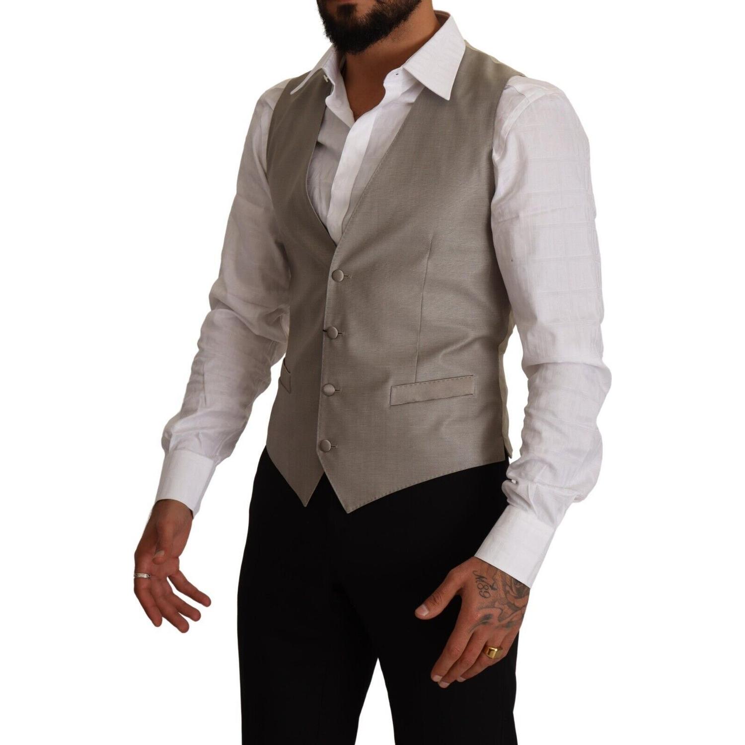 Dolce & Gabbana Beige Wool Single Breasted Waistcoat Vest