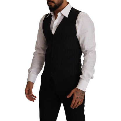 Dolce & Gabbana Blue Striped Wool Stretch Waistcoat Vest