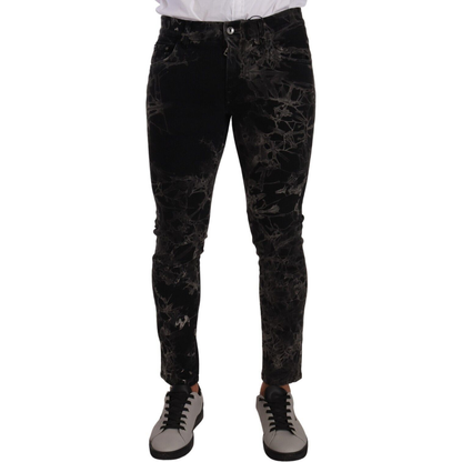 Dolce & Gabbana Black Patterned Skinny Slim Fit Jeans