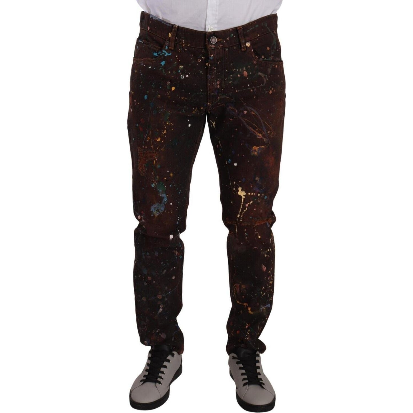 Dolce & Gabbana Brown Splash Color Cotton Regular Denim Jeans