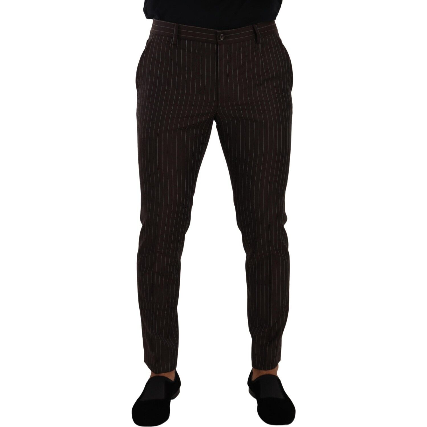 Dolce & Gabbana Brown Striped Wool Formal Trouser Dress Pants