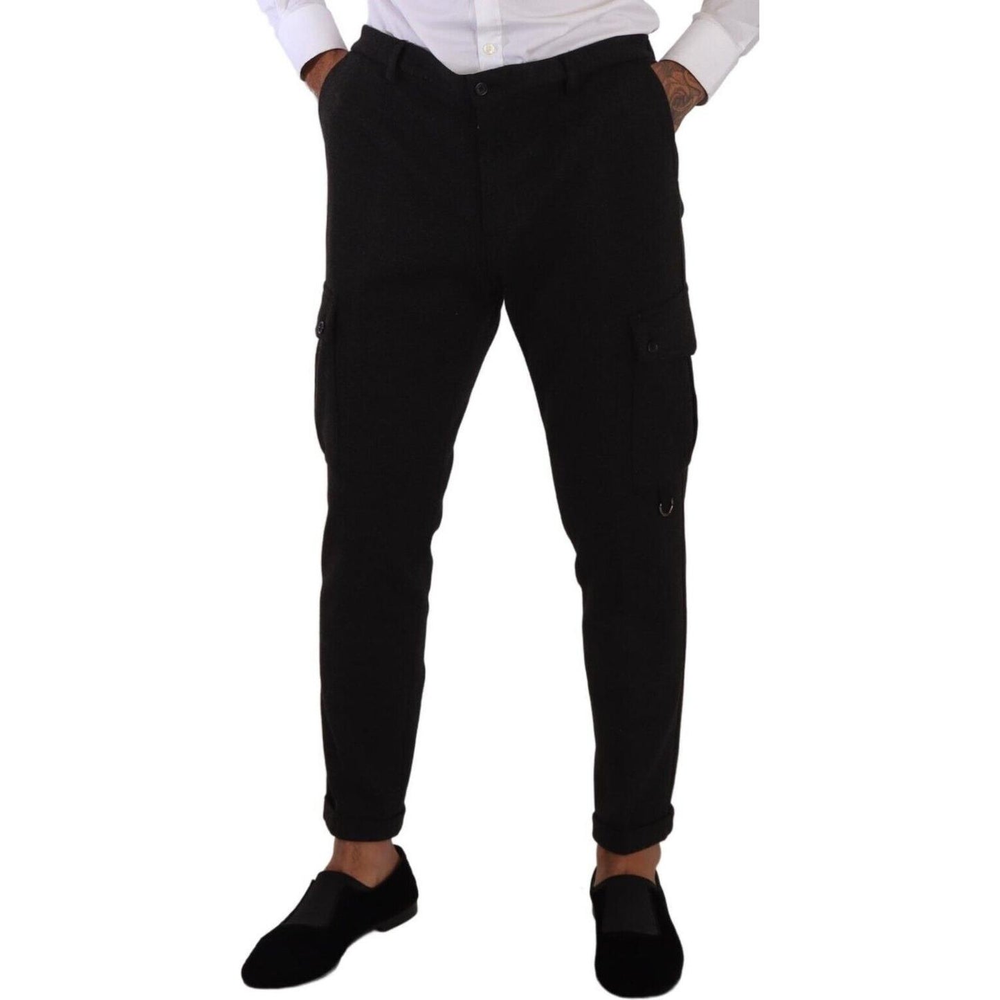 Dolce & Gabbana Black Viscose Cargo Skinny Men Trouser Pants