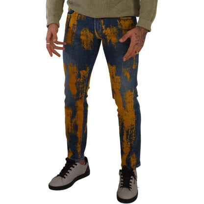 Dolce & Gabbana Blue Yellow Dye Cotton Skinny Men Denim Jeans