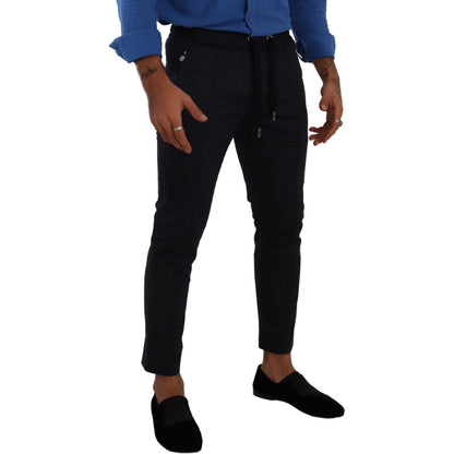 Dolce & Gabbana Blue Cotton Stretch Jogging Trouser Pants