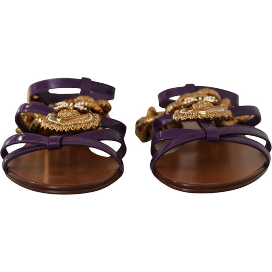 Dolce & Gabbana Purple Heart Chain Gladiator Flats LA9784- 35.5