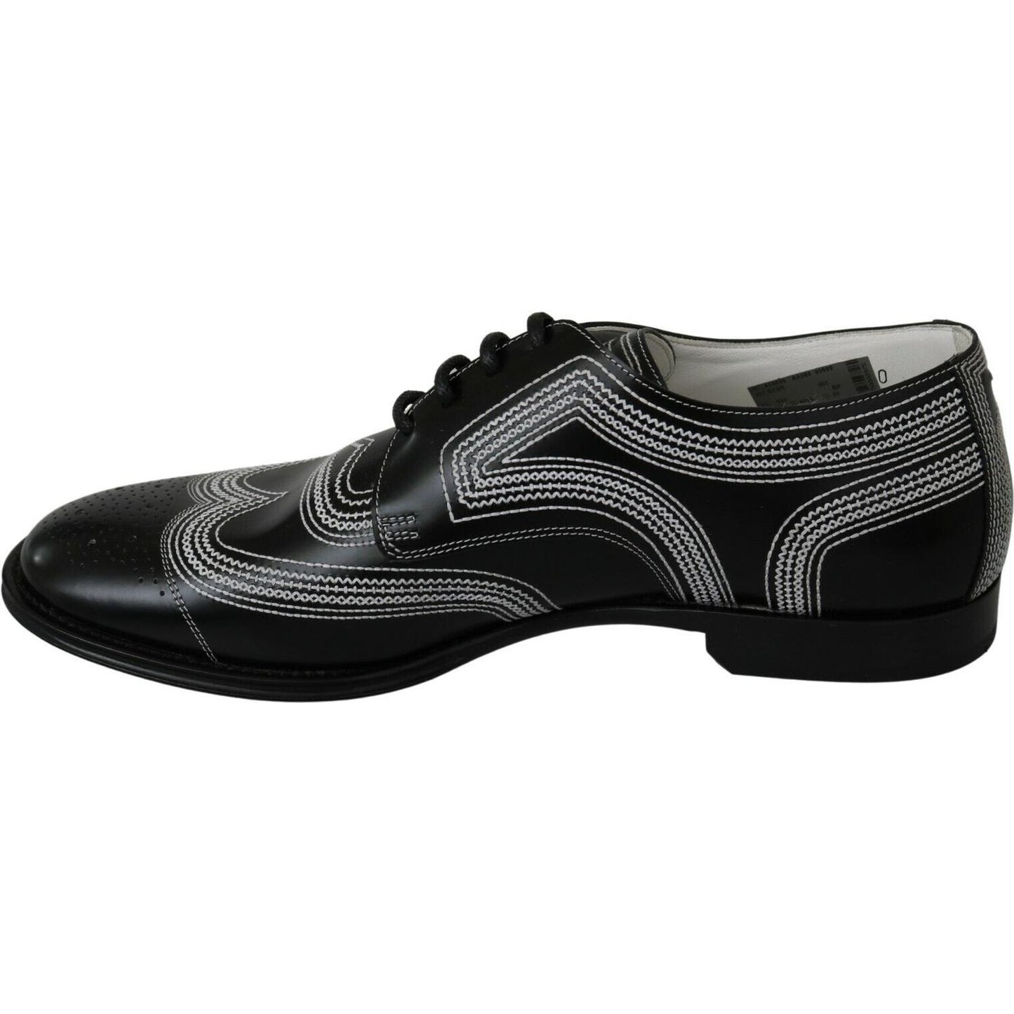Dolce & Gabbana Black Leather Derby Formal White Lace Shoes