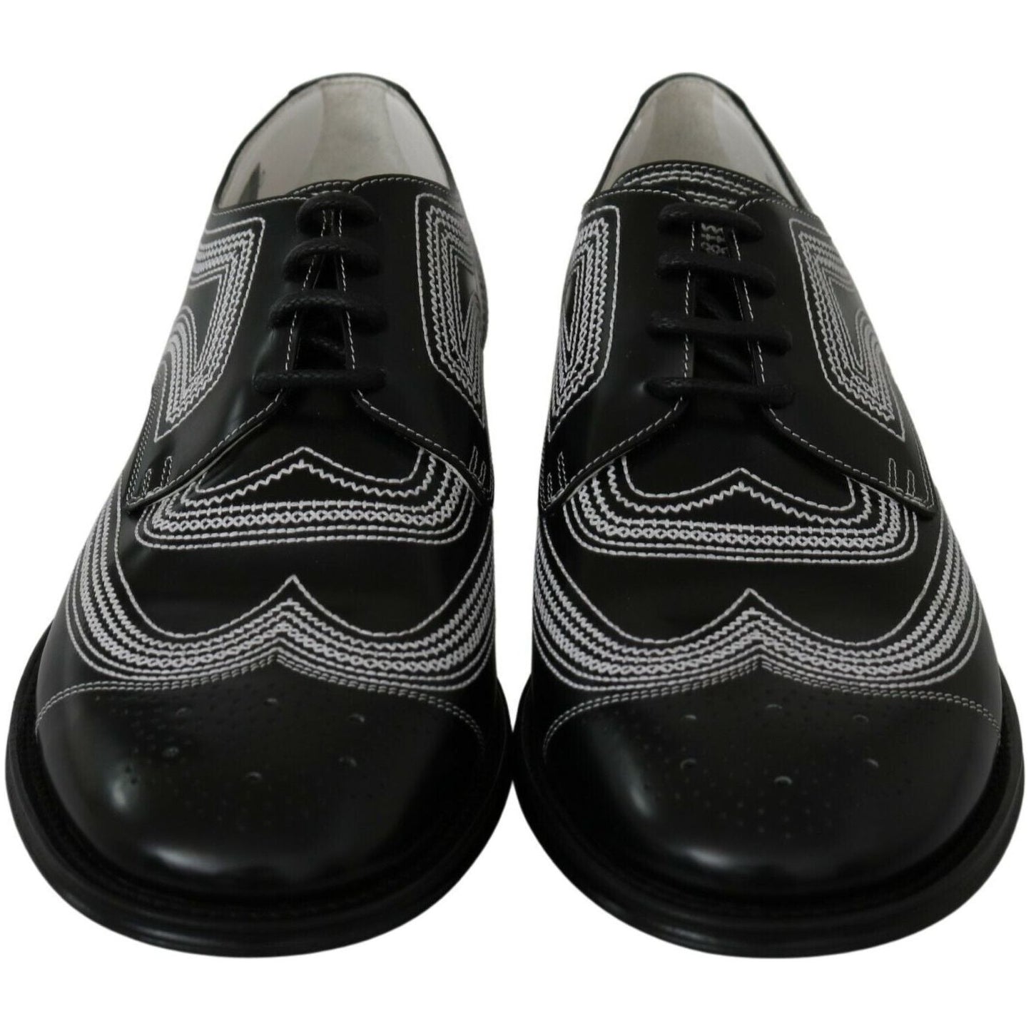 Dolce & Gabbana Black Leather Derby Formal White Lace Shoes