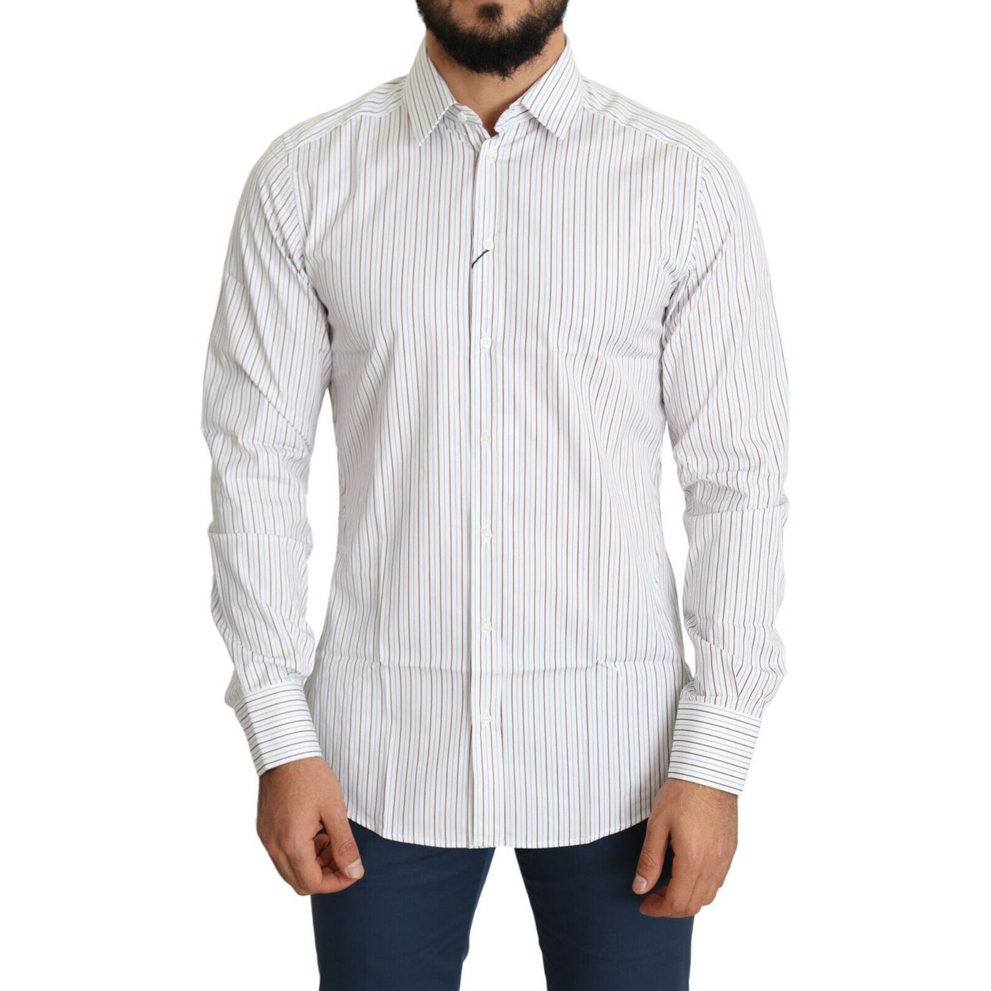 Dolce & Gabbana White Striped Formal MARTINI Shirt