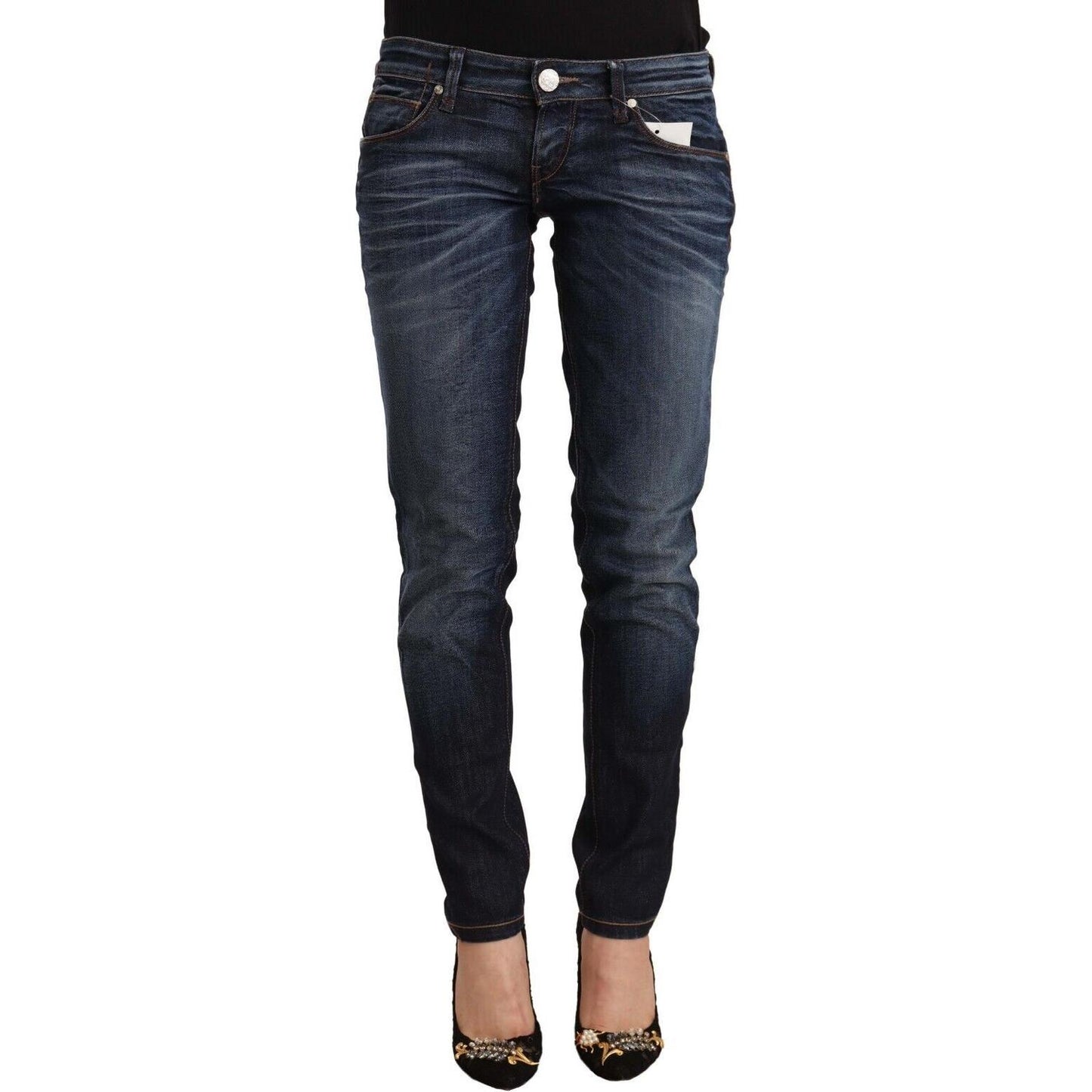 Acht Blue Washed Cotton Low Waist Skinny Denim Jeans