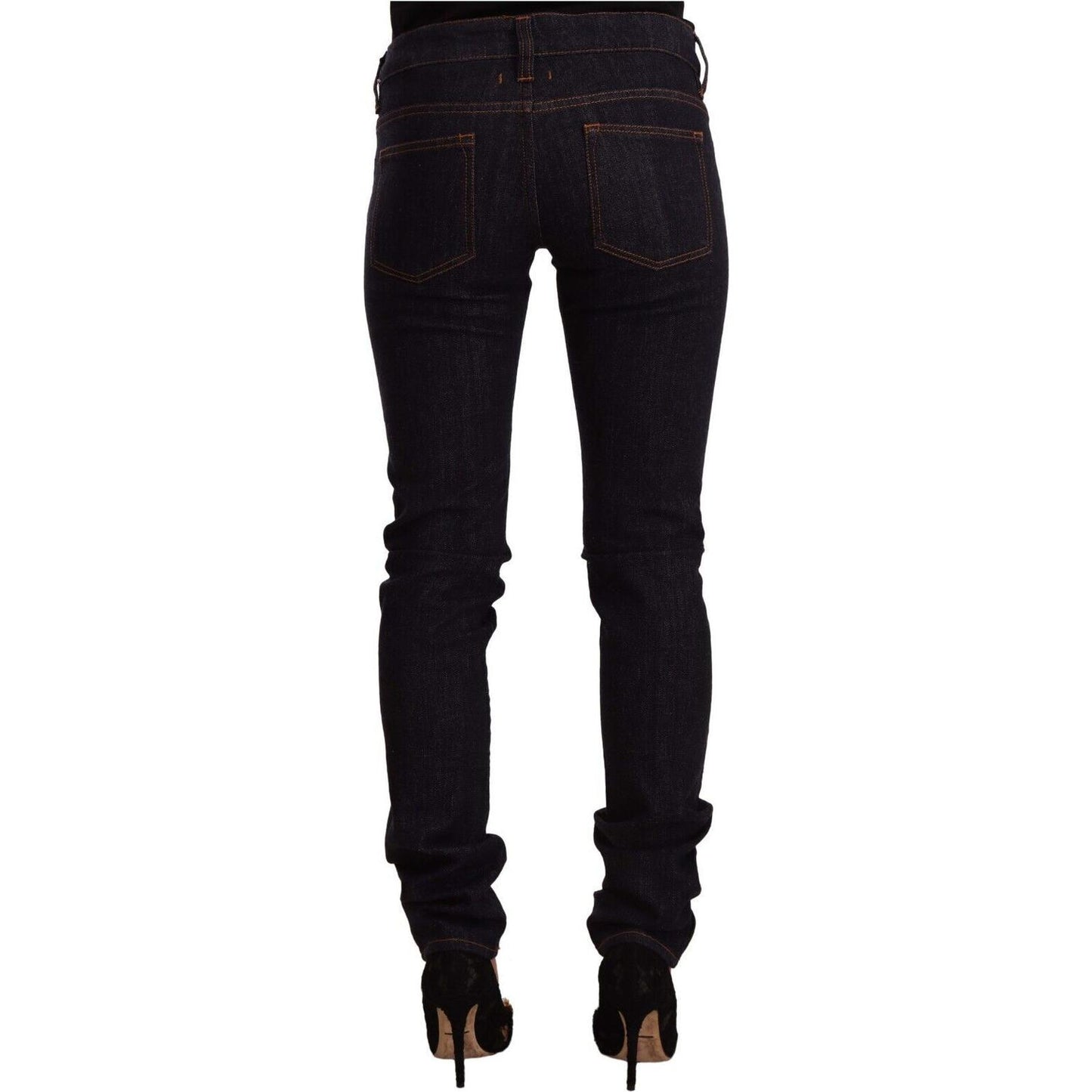 GF Ferre Black Mid Waist Cotton Denim Skinny Jeans