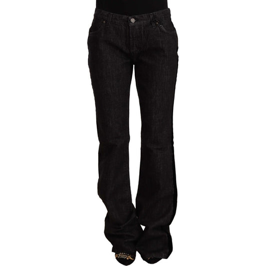 GF Ferre Black Mid Waist Cotton Denim Straight Boot Cut Jeans