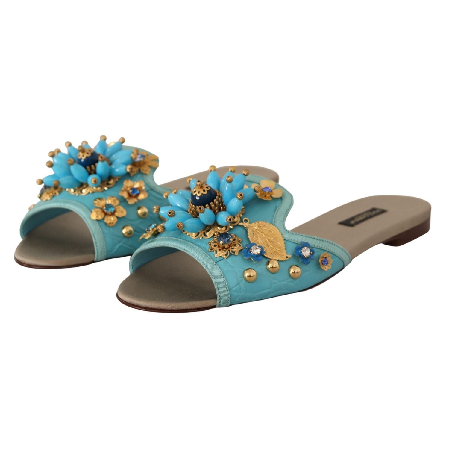 Dolce & Gabbana Blue Crystal Exotic Leather Blue Crystal Sandals