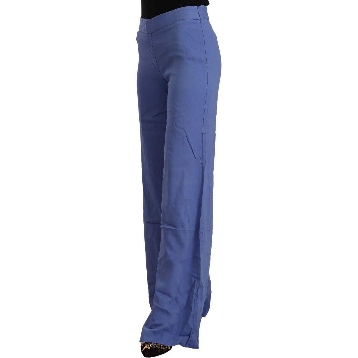 P.A.R.O.S.H. Blue High Waist Viscose Straight Wide Leg Pants