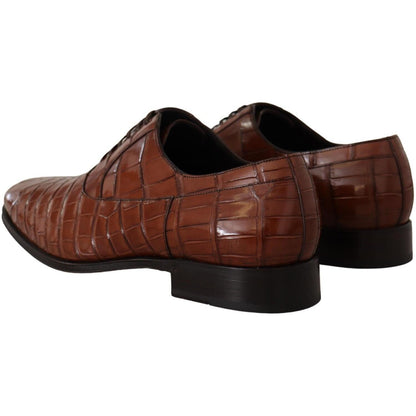 Dolce & Gabbana Brown Crocodile Leather Mens Formal Derby Shoes